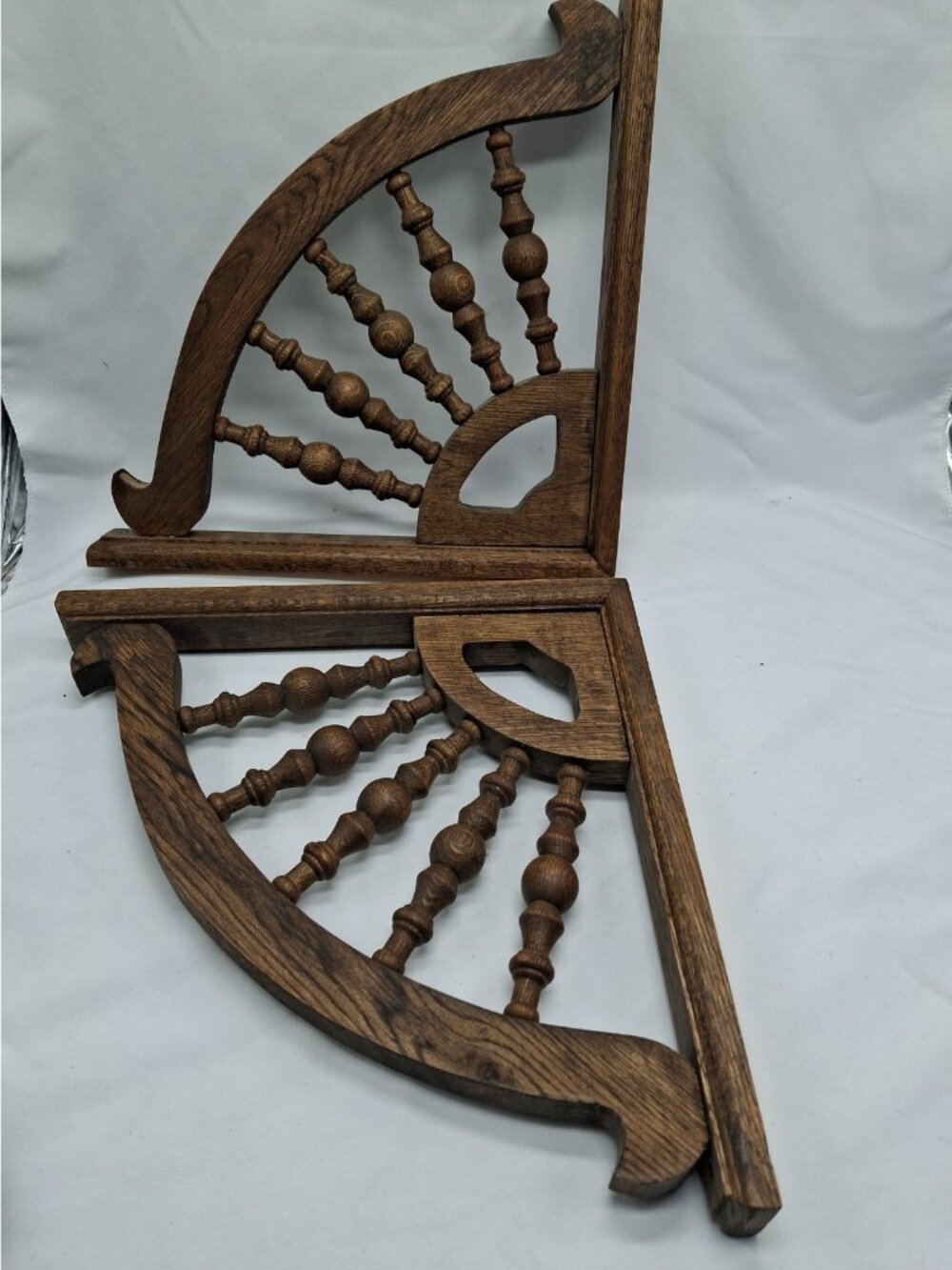 2 Vintage Victorian Wood Corner Brackets Spindle Fan Corbel Shelf Pair 12"